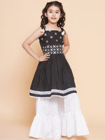 Thumbnail for Girls Black Ethnic Motifs Embroidered Kurta With White Sharara for Kids - Bhama - Distacart