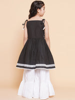 Thumbnail for Girls Black Ethnic Motifs Embroidered Kurta With White Sharara for Kids - Bhama - Distacart