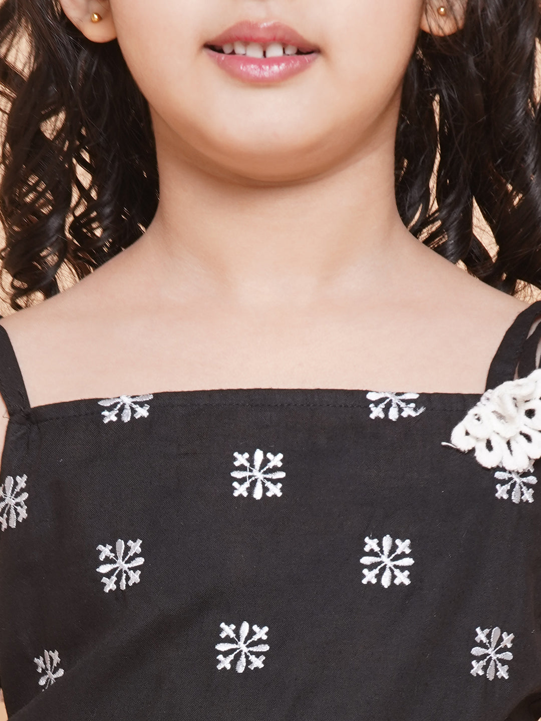 Girls Black Ethnic Motifs Embroidered Kurta With White Sharara for Kids - Bhama - Distacart