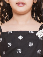 Thumbnail for Girls Black Ethnic Motifs Embroidered Kurta With White Sharara for Kids - Bhama - Distacart