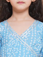 Thumbnail for Girls blue Bandhani Printed Angrakha Gotta Patti Kurta With Sharara With Dupatta for Kids - Bhama - Distacart