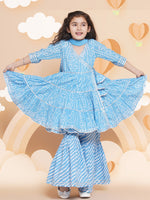Thumbnail for Girls blue Bandhani Printed Angrakha Gotta Patti Kurta With Sharara With Dupatta for Kids - Bhama - Distacart