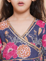 Thumbnail for Girls pink Floral Printed Angrakha Gotta Patti Kurta With Sharara for Kids - Bhama - Distacart