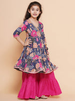 Thumbnail for Girls pink Floral Printed Angrakha Gotta Patti Kurta With Sharara for Kids - Bhama - Distacart