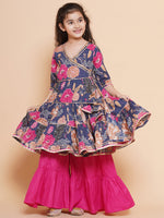 Thumbnail for Girls pink Floral Printed Angrakha Gotta Patti Kurta With Sharara for Kids - Bhama - Distacart