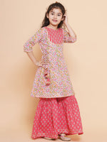 Thumbnail for Girls Floral Printed Cotton Kurta with Sharara for Kids - Bhama - Distacart