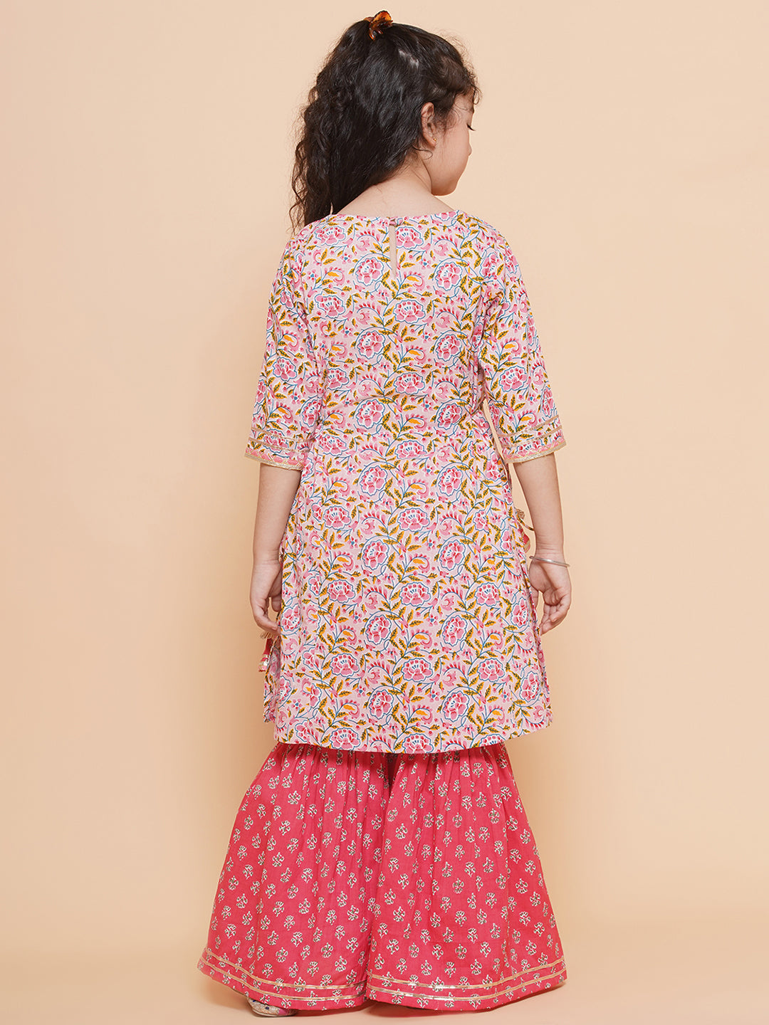 Girls Floral Printed Cotton Kurta with Sharara for Kids - Bhama - Distacart