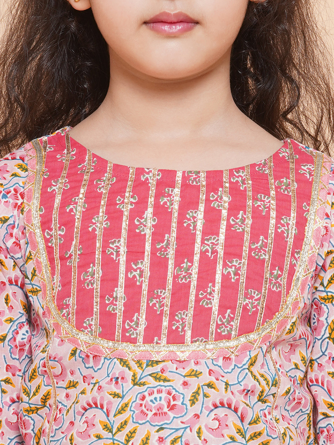 Girls Floral Printed Cotton Kurta with Sharara for Kids - Bhama - Distacart