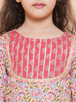Thumbnail for Girls Floral Printed Cotton Kurta with Sharara for Kids - Bhama - Distacart