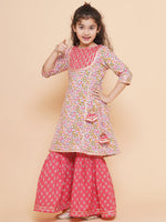 Thumbnail for Girls Floral Printed Cotton Kurta with Sharara for Kids - Bhama - Distacart