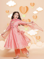 Thumbnail for Girls Embroidered Angrakha Kurta with Trousers & Dupatta for Kids - Bhama - Distacart