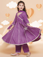 Thumbnail for Girls Purple Ethnic Motifs foil Printed Angrakha Kurta with Trouser & Dupatta for Kids - Bhama - Distacart