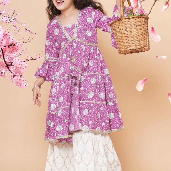 Girls Purple Printed Kurta with Sharara - Bhama - Distacart