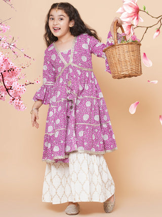 Girls Purple Printed Kurta with Sharara - Bhama - Distacart