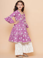 Thumbnail for Girls Purple Printed Kurta with Sharara - Bhama - Distacart