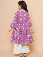 Thumbnail for Girls Purple Printed Kurta with Sharara - Bhama - Distacart
