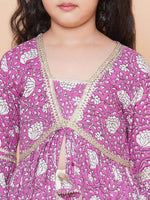 Thumbnail for Girls Purple Printed Kurta with Sharara - Bhama - Distacart