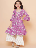 Thumbnail for Girls Purple Printed Kurta with Sharara - Bhama - Distacart