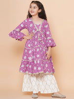 Thumbnail for Girls Purple Printed Kurta with Sharara - Bhama - Distacart
