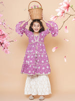 Thumbnail for Girls Purple Printed Kurta with Sharara - Bhama - Distacart