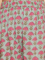 Thumbnail for Girls Green Printed Round neck Kurta with Sharara for Kids - Bhama - Distacart