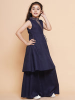 Thumbnail for Girls Navy Blue Angrakha Kurta with Palazzos for Kids - Bhama - Distacart