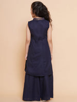 Thumbnail for Girls Navy Blue Angrakha Kurta with Palazzos for Kids - Bhama - Distacart
