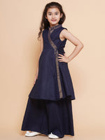 Thumbnail for Girls Navy Blue Angrakha Kurta with Palazzos for Kids - Bhama - Distacart