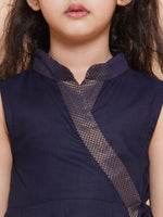 Thumbnail for Girls Navy Blue Angrakha Kurta with Palazzos for Kids - Bhama - Distacart