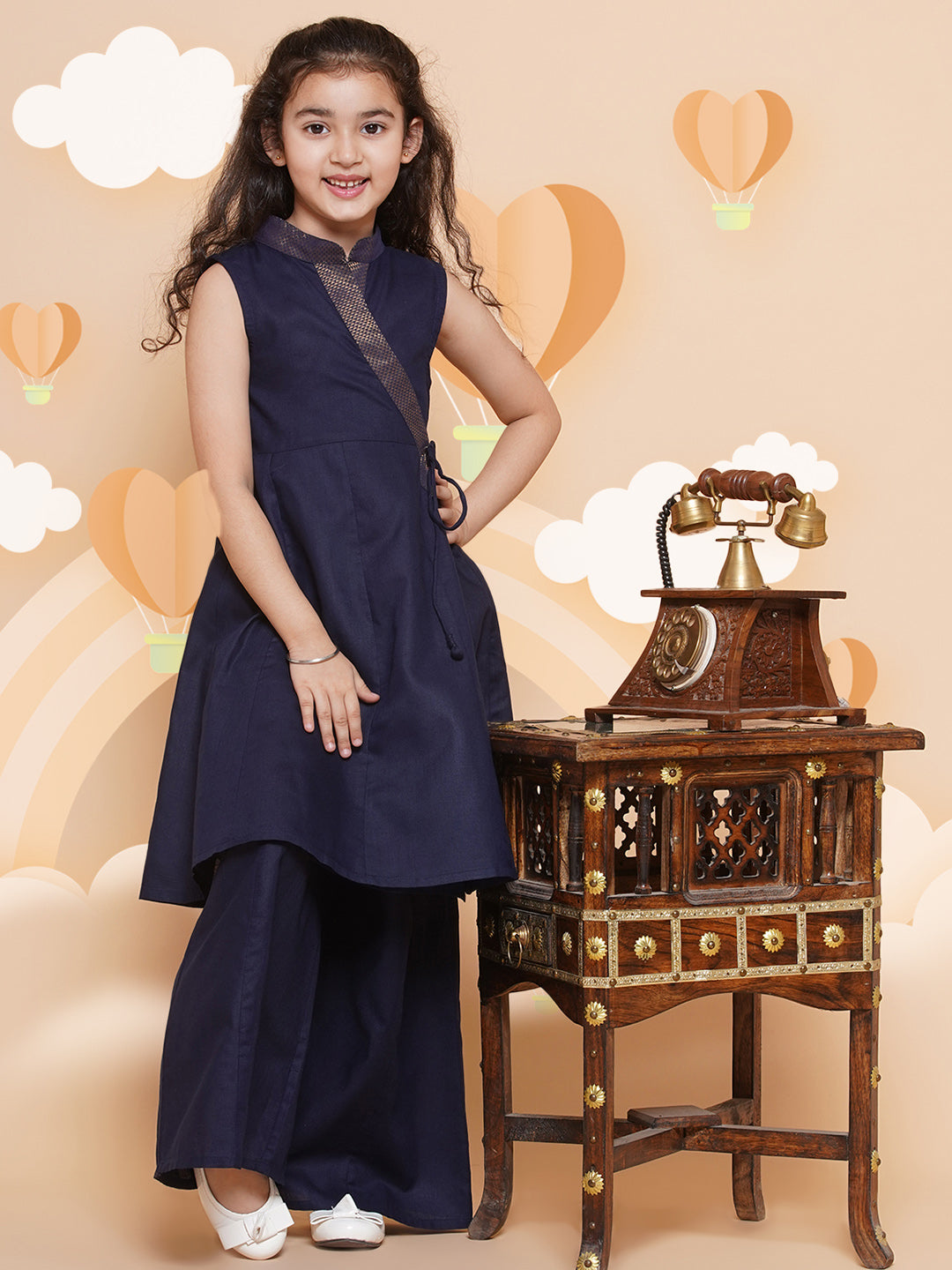 Girls Navy Blue Angrakha Kurta with Palazzos for Kids - Bhama - Distacart