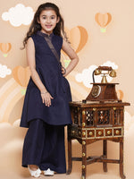 Thumbnail for Girls Navy Blue Angrakha Kurta with Palazzos for Kids - Bhama - Distacart