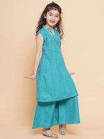 Thumbnail for Girls Sea Green Angrakha Kurta With Palazzos for Kids - Bhama - Distacart