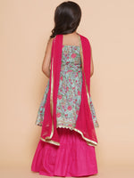 Thumbnail for Girls Blue Floral Printed Cotton Kurta With Sharara with Dupatta for Kids - Bhama - Distacart