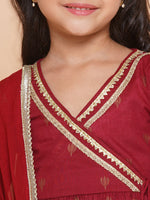 Thumbnail for Girls Maroon Ethnic Motifs Printed Angrakha Gotta Patti Kurta Sharara & Dupatta for Kids - Bhama - Distacart