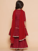 Thumbnail for Girls Maroon Ethnic Motifs Printed Angrakha Gotta Patti Kurta Sharara & Dupatta for Kids - Bhama - Distacart