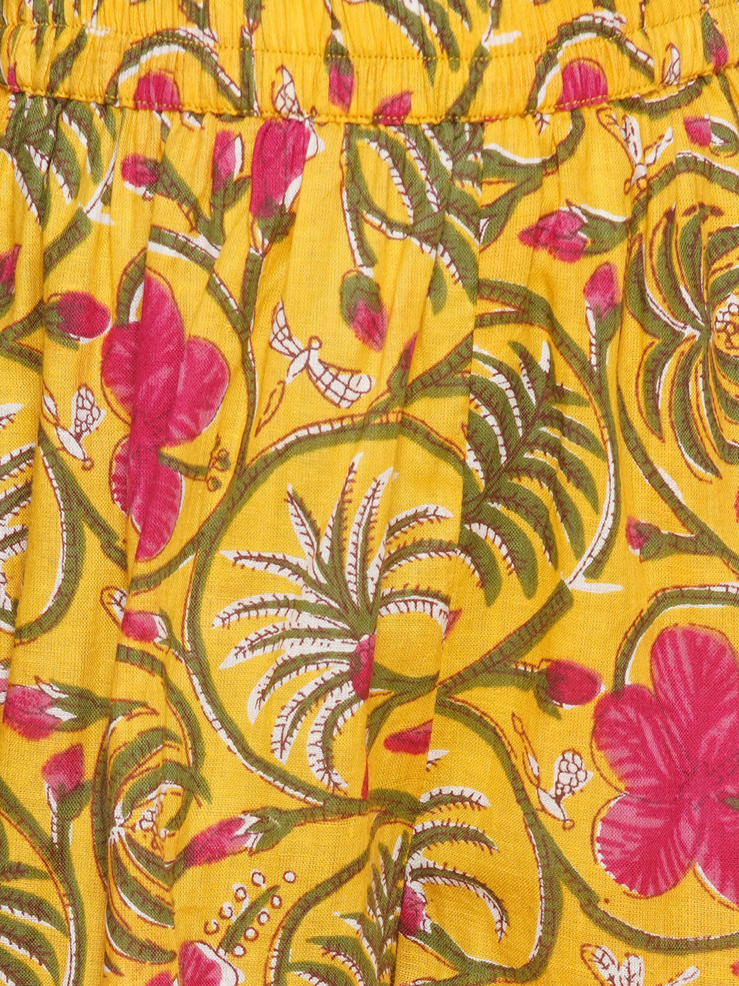 Girls Yellow Floral Printed Cotton Kurta With Sharara with Dupatta for Kids - Bhama - Distacart