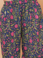 Thumbnail for Girls Blue Floral Printed Angrakha Gotta Patti Kurta Sharara set With Dupatta for Kids - Bhama - Distacart