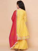 Thumbnail for Girls Yellow self design Angrakha Gotta Patti Kurta & Sharara set With Dupatta for Kids - Bhama - Distacart