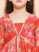 Thumbnail for Girls Red Printed V- Neck Kurta with Sharara - Bhama - Distacart
