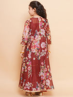 Thumbnail for Girls Maroon Cami Saharara with Floral printed shrug - Bhama - Distacart