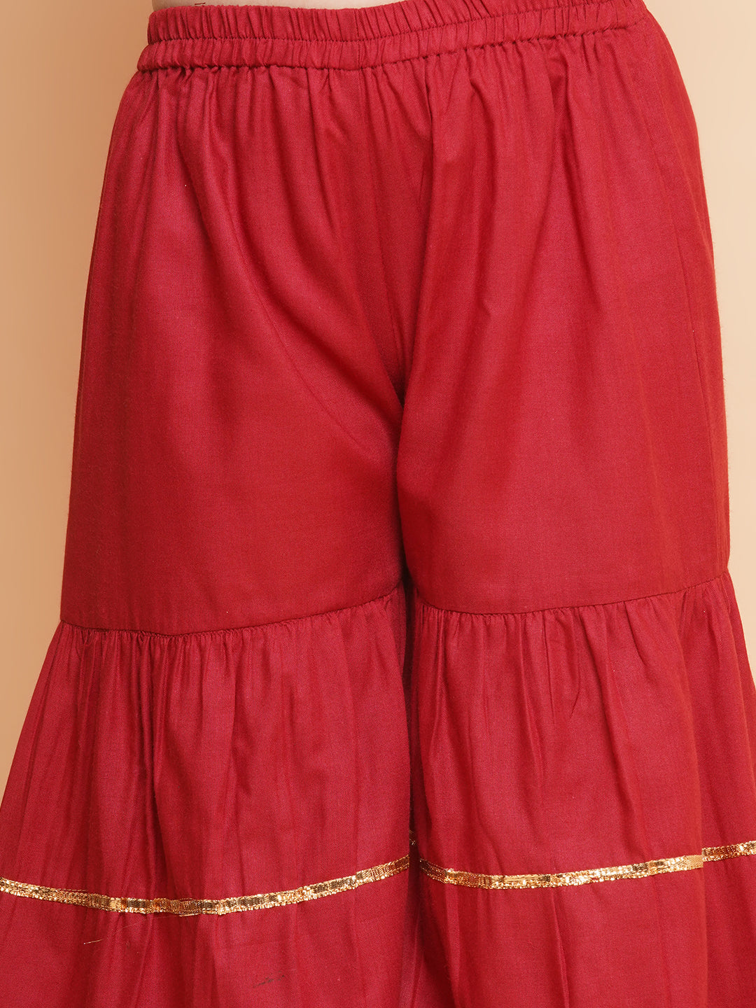 Girls Maroon Cami Saharara with Floral printed shrug - Bhama - Distacart