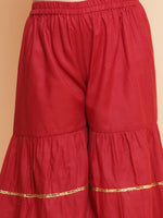 Thumbnail for Girls Maroon Cami Saharara with Floral printed shrug - Bhama - Distacart