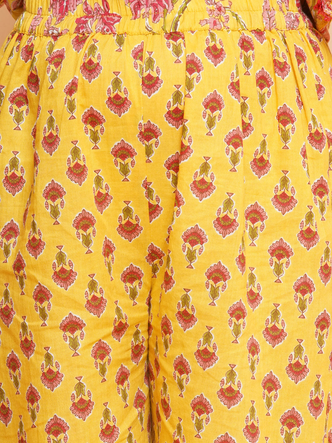 Girls Yellow Printed V- Neck Kurta with Sharara for Kids - Bhama - Distacart