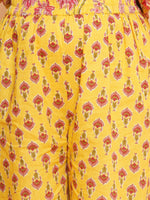 Thumbnail for Girls Yellow Printed V- Neck Kurta with Sharara for Kids - Bhama - Distacart