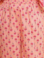 Thumbnail for Girls Peach Printed V- Neck Kurta with Sharara for Kids - Bhama - Distacart