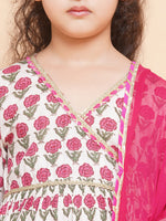 Thumbnail for Girls Off-white Pink Printed Round- Neck Kurta with Plazzo with Dupatta - Bhama - Distacart