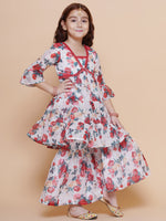 Thumbnail for Girls Red Rose Printed Kurta with Sharara for Kids - Bhama - Distacart
