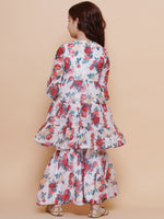 Thumbnail for Girls Red Rose Printed Kurta with Sharara for Kids - Bhama - Distacart