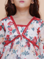 Thumbnail for Girls Red Rose Printed Kurta with Sharara for Kids - Bhama - Distacart