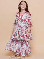 Thumbnail for Girls Red Rose Printed Kurta with Sharara for Kids - Bhama - Distacart